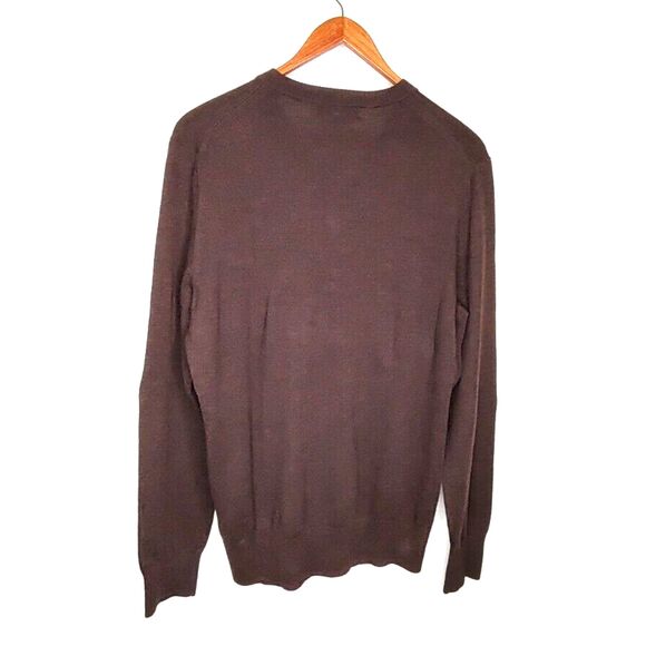 Extra Fine Merino Wool Banana Republic Unisex Sz L Brown V-Neck Pullover Sweater - Picture 3 of 7